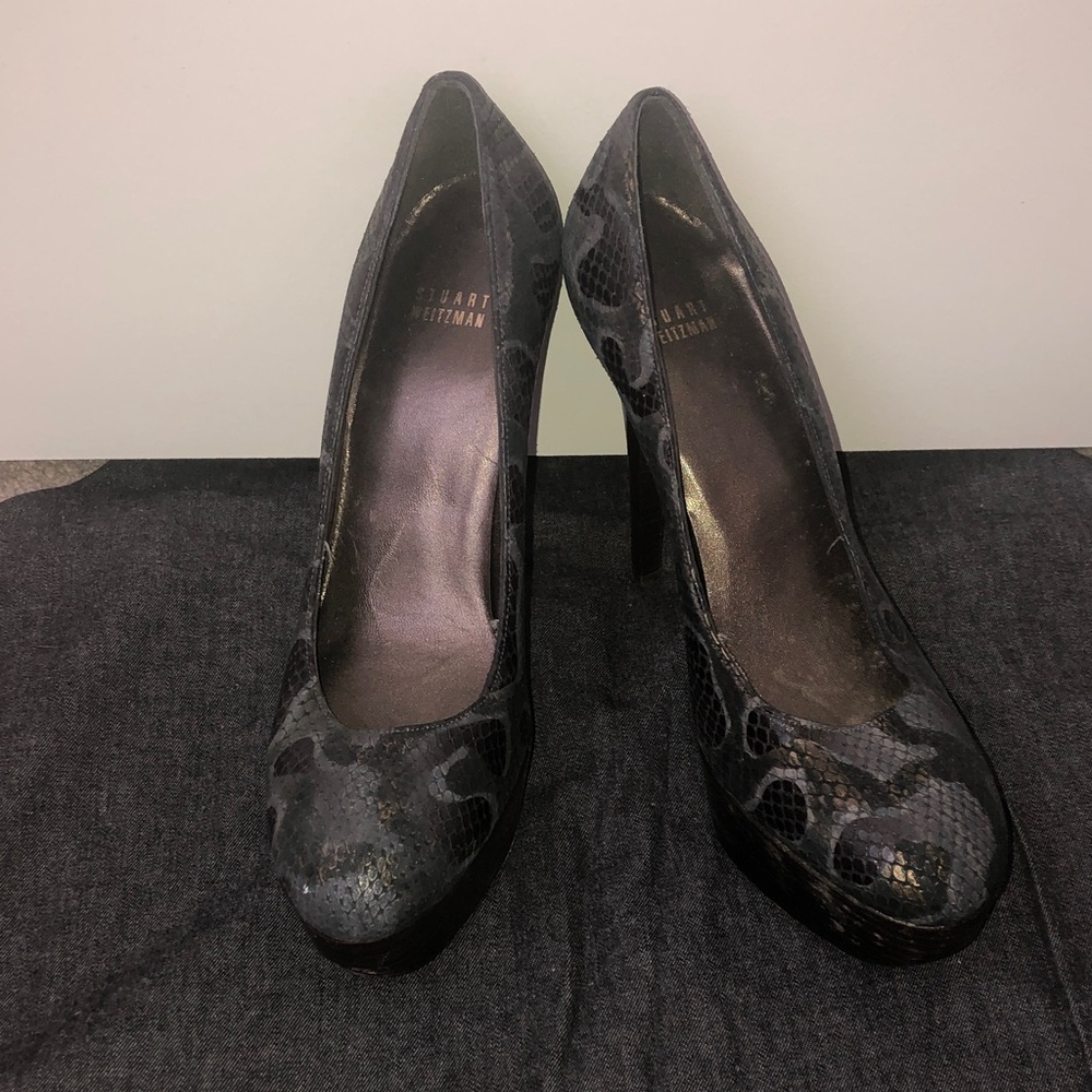 Stuart Weitzman Black Snake-Print Platform Pumps